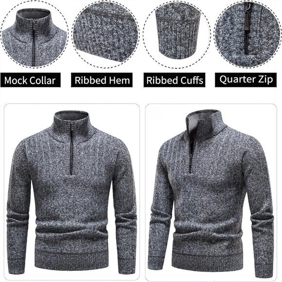 Quarter Zip Sweater Men's Pullover Sweaters Knit Long Sleeve‎ Sweater Men - Picture 1 of 7